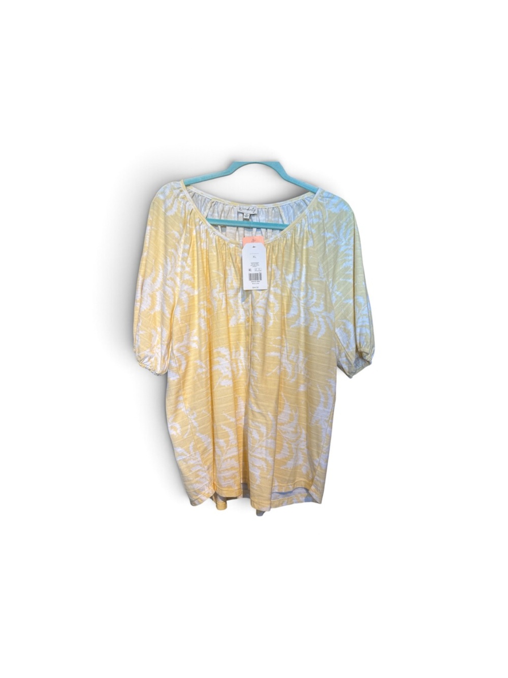 Wonderly Yellow & White Palm-Print Scoop Neck Tunic Top